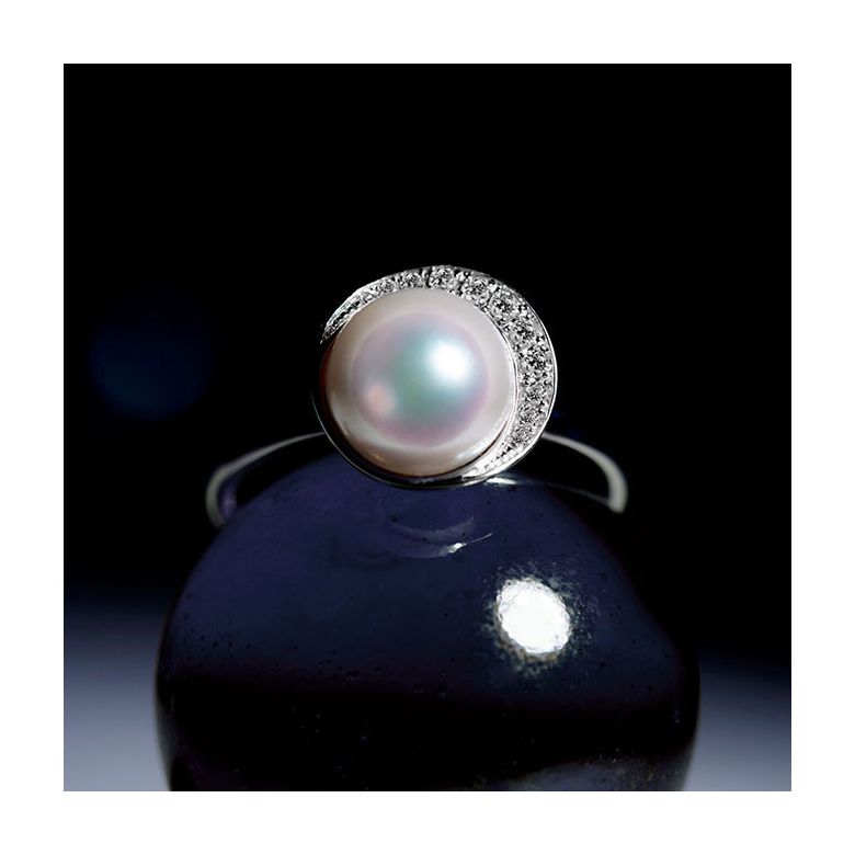 Anello Hinata - Oro Bianco, Diamanti & Perla Akoya - 6