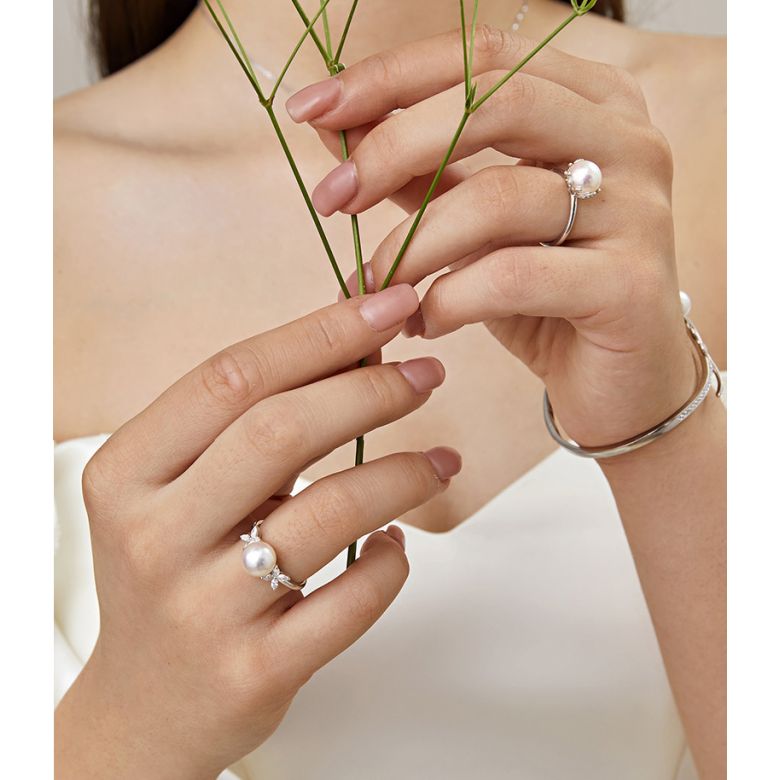 Anello Symphonie Nuptiale - Oro Bianco, Diamanti e Perla Akoya - 4