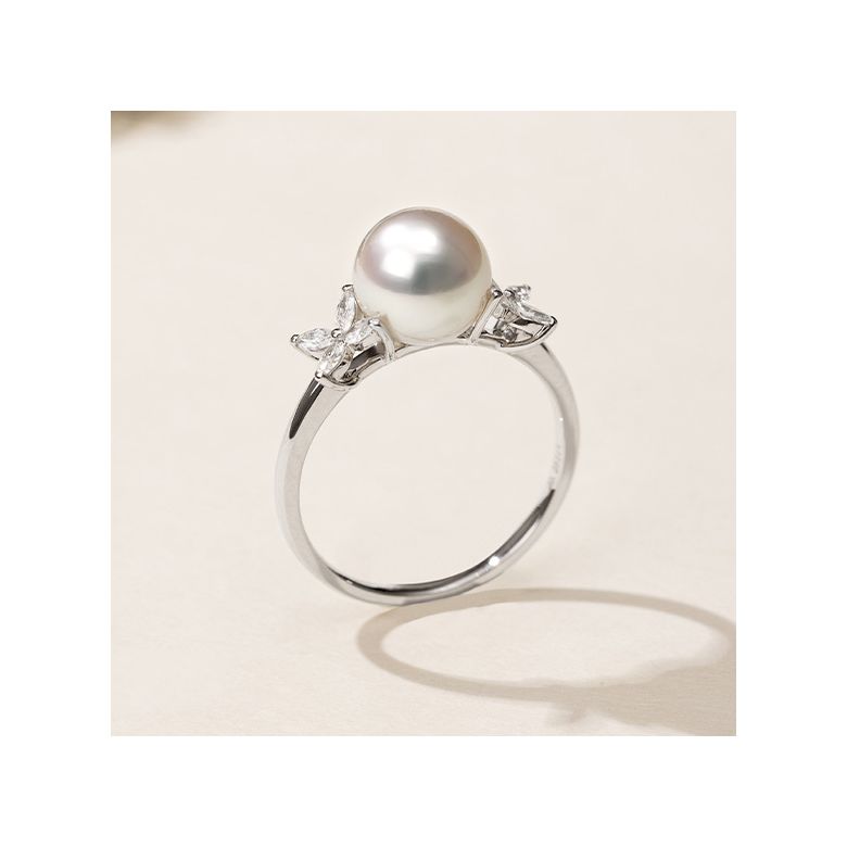 Anello Symphonie Nuptiale - Oro Bianco, Diamanti e Perla Akoya - 3