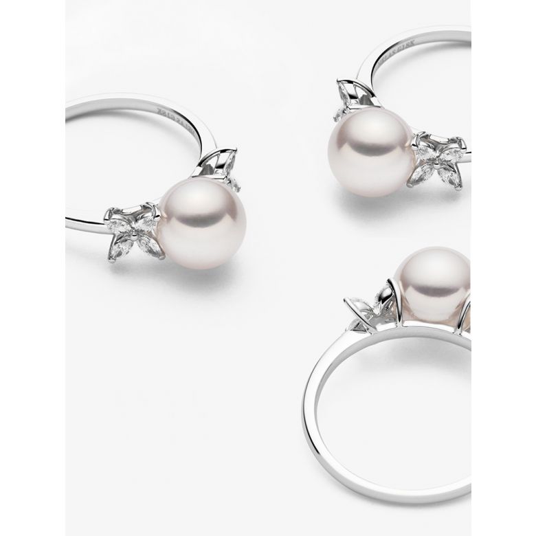 Anello Symphonie Nuptiale - Oro Bianco, Diamanti e Perla Akoya - 5