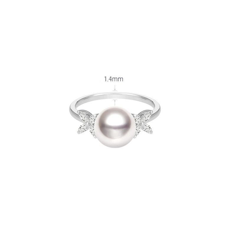 Anello Symphonie Nuptiale - Oro Bianco, Diamanti e Perla Akoya - 6