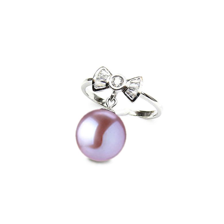 Anello Noeud Papillon - Oro Bianco 18kt, Diamanti e Perla d'Acqua Dolce - 6