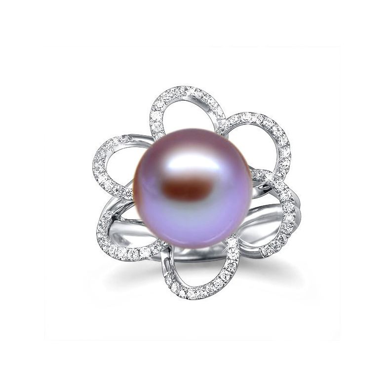 Anello Fleur Perlée - Oro Bianco, Perla d'Acqua Dolce Lavanda - 2