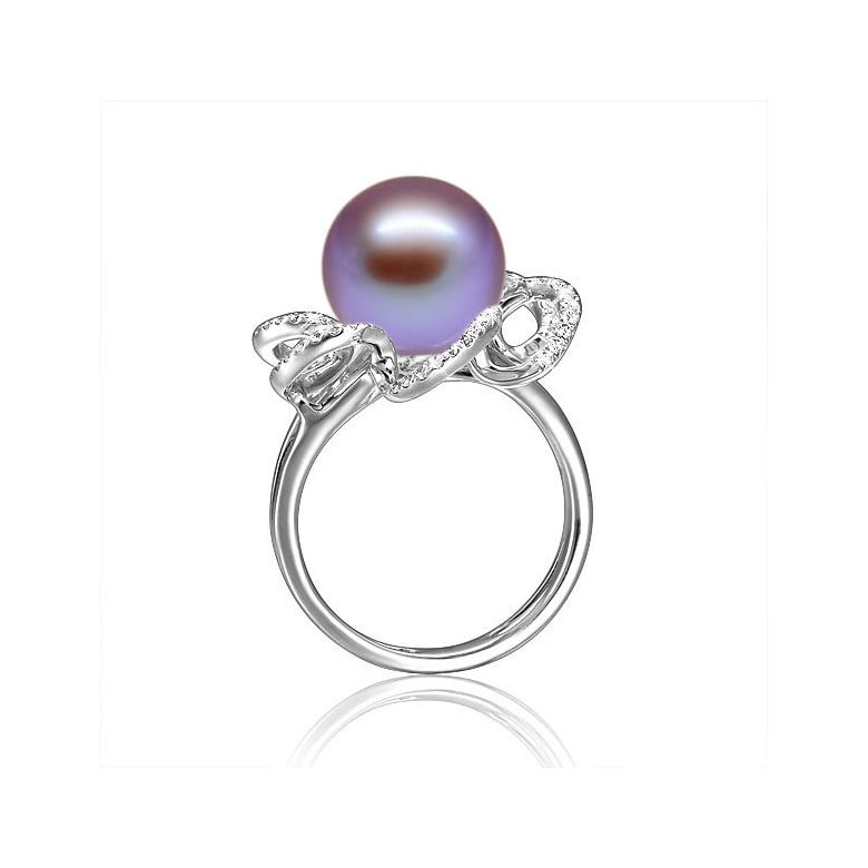 Anello Fleur Perlée - Oro Bianco, Perla d'Acqua Dolce Lavanda - 3