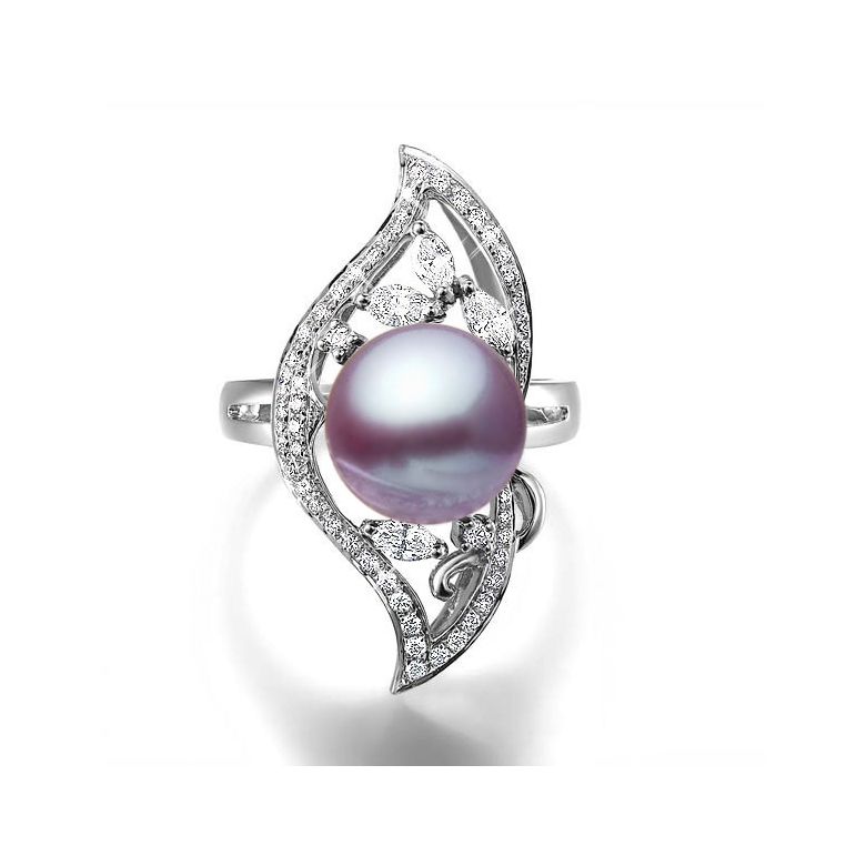 Anello Végétale - Oro Bianco, Perla d'Acqua Dolce Lavanda - 2