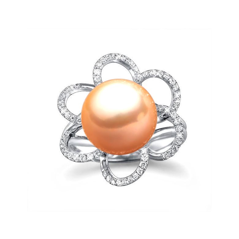 Anello Fleur Perlée - Oro Bianco, Perla d'Acqua Dolce Rosa - 2