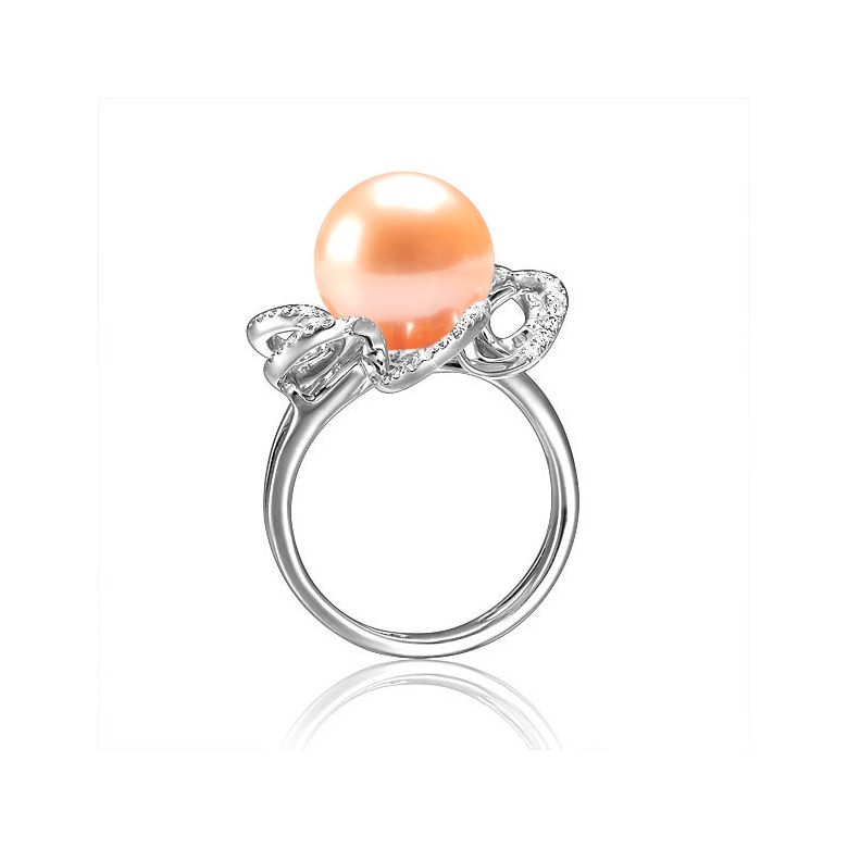 Anello Fleur Perlée - Oro Bianco, Perla d'Acqua Dolce Rosa - 3