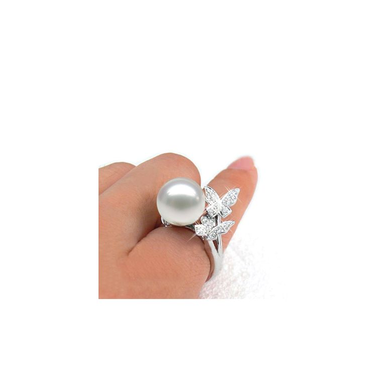 Anello Papillons - Perla dei Mari del Sud Bianca e Oro Bianco - 3