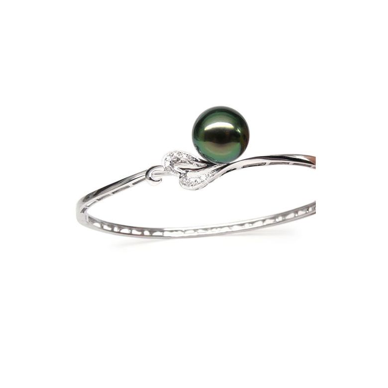Braccialetto Giunco Katiu - Oro Bianco, Perla di Tahiti Nera - 2