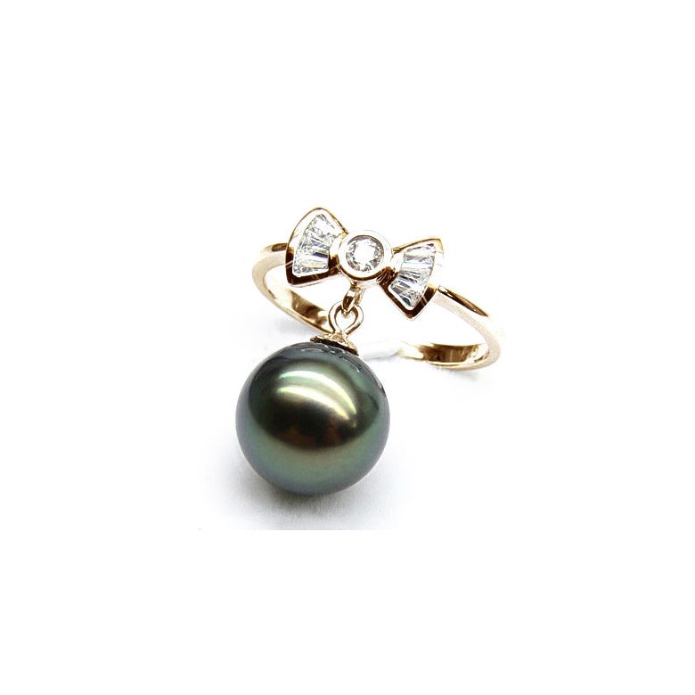 Anello Noeud Pap - Oro Giallo, Diamanti e Perla di Tahiti - 2
