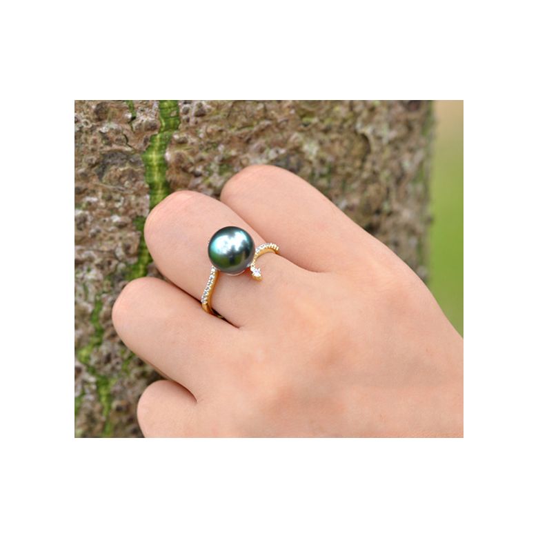 Anello Sous le Vent - Oro Giallo, Diamanti e Perla di Tahiti - 2