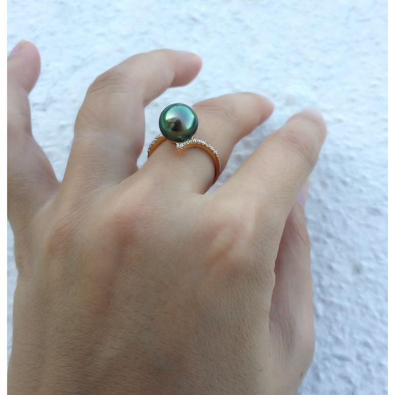 Anello Sous le Vent - Oro Giallo, Diamanti e Perla di Tahiti - 6