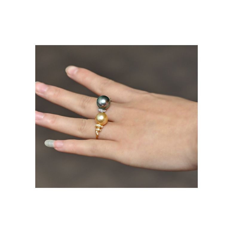 Anello Époques - Oro Giallo, Diamanti e Perla di Tahiti - 4