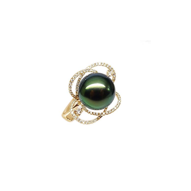 Anello Cape Horn - Oro Giallo, Diamanti e Perla di Tahiti - 2