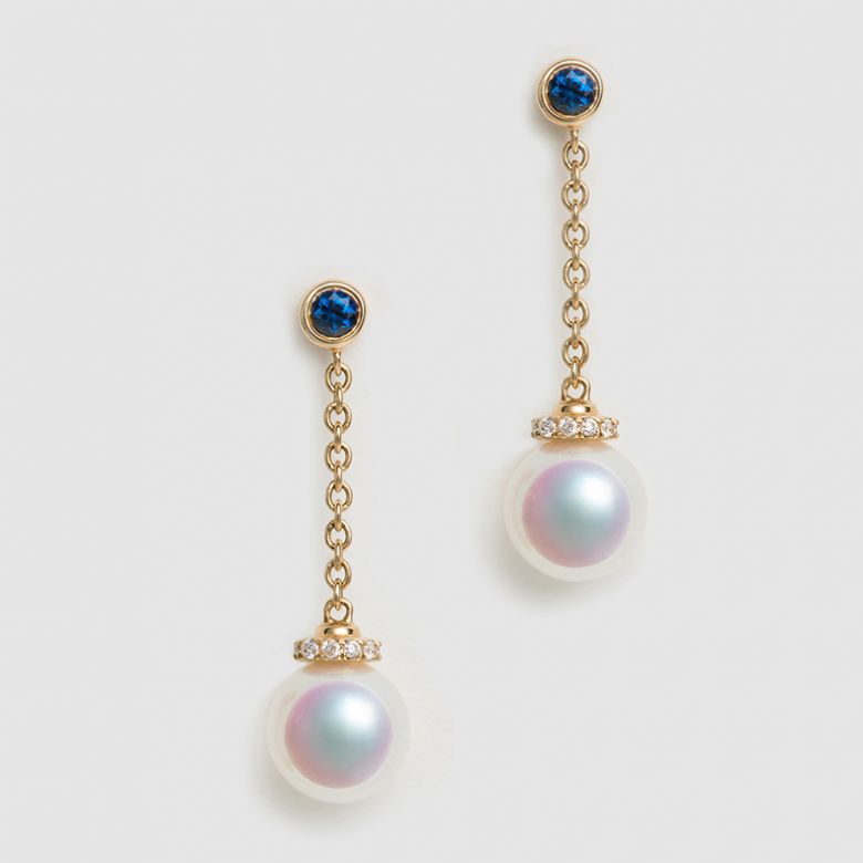 Orecchini Pendenti Daisaku Blue - Perle Akoya Bianche 7.5/8mm AAA - Farfalla Oro Giallo - 3