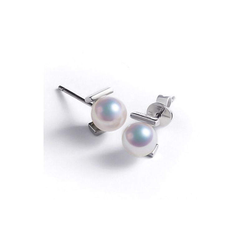 Orecchini A Lobo Hiroba - Perle Akoya Bianche 7/7.5mm AAA - Farfalla Oro Bianco - 3