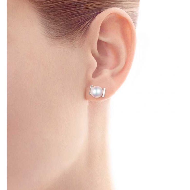 Orecchini A Lobo Hiroba - Perle Akoya Bianche 7/7.5mm AAA - Farfalla Oro Bianco - 2