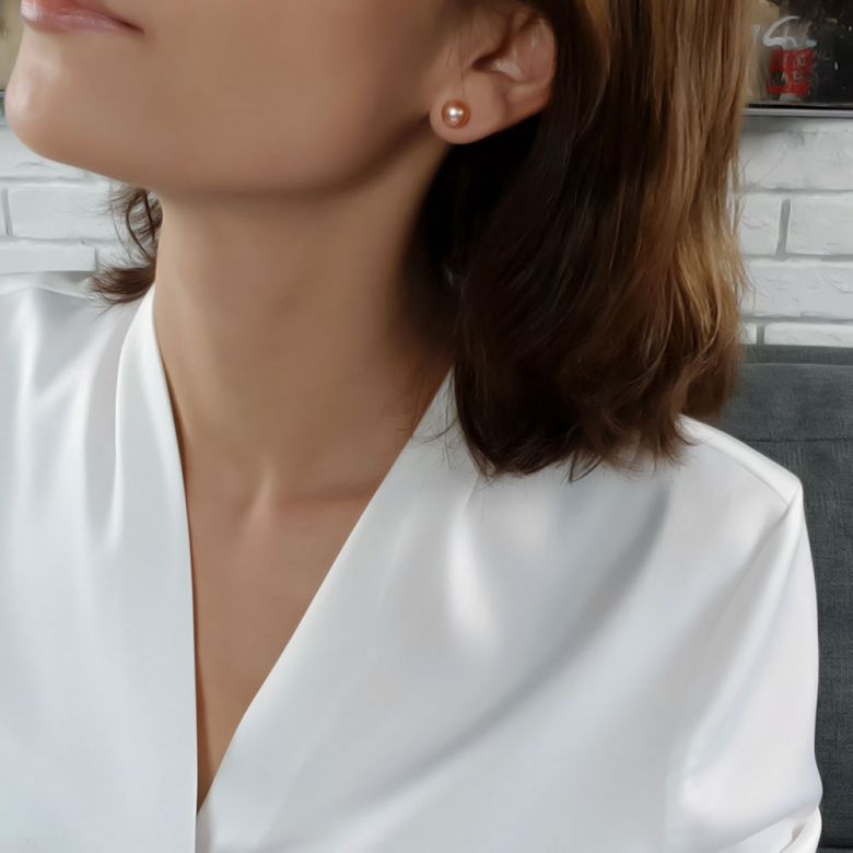 Orecchini A Lobo Afrodite - Perle Acqua Dolce Rosa, Oro Bianco - 2