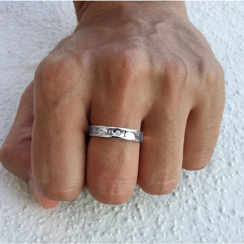 Anello da Uomo Numeri Romani - Oro Bianco e Diamante - 2