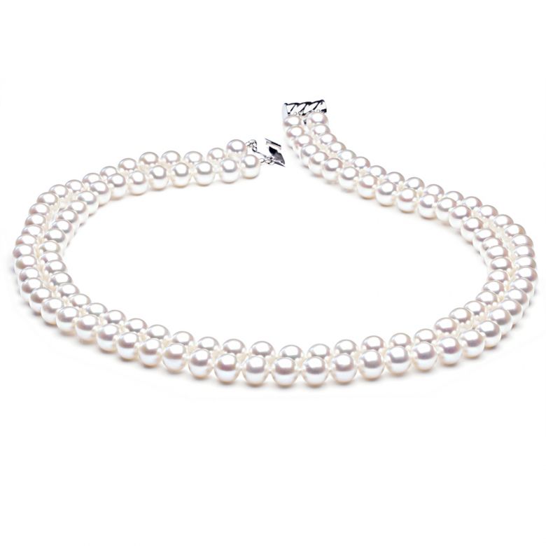 Collana A Due Fili Oceanis - Perle d'Acqua Dolce Bianche - 6.5/7mm, AAA - 4