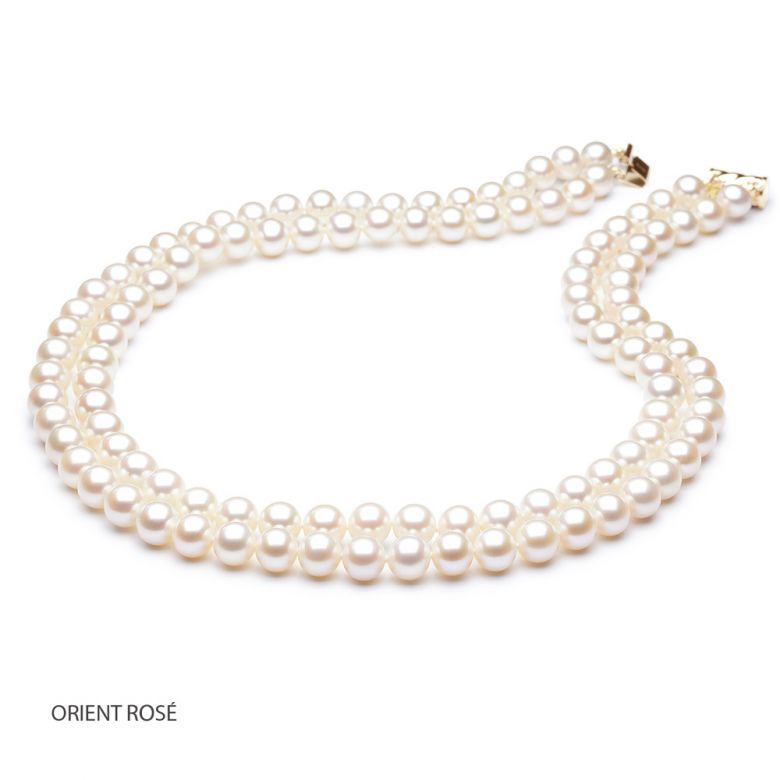 Collana A Due Fili Folies Wagram - Perle d'Acqua Dolce Bianche - 7/7.5mm, AAA - 9