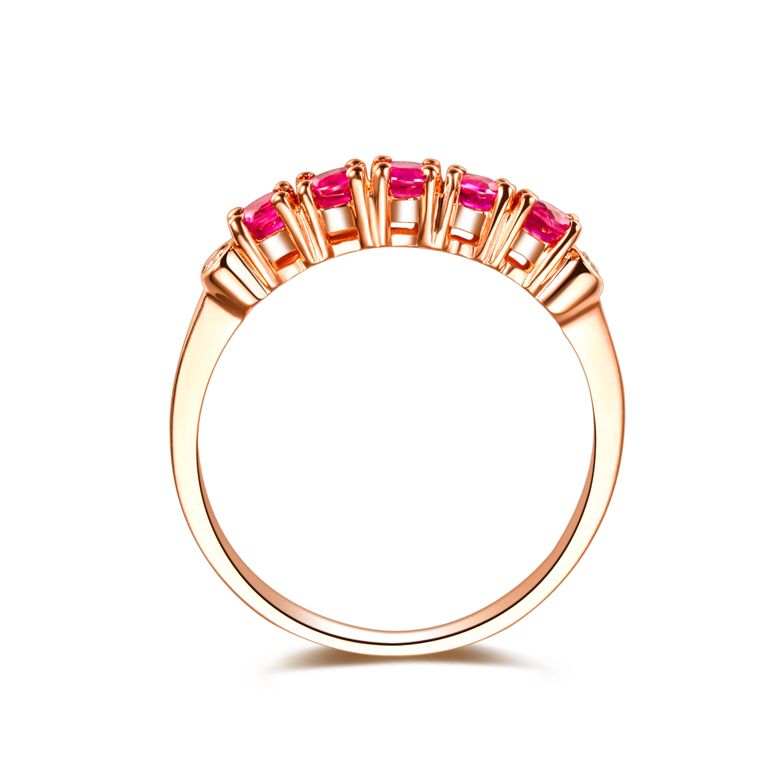 Anello Glamour - Oro Rosa, Diamanti e Riviera Mezzo Giro di Rubini - 5