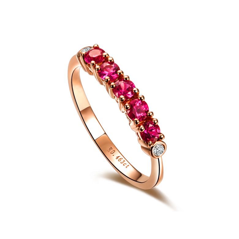 Anello Glamour - Oro Rosa, Diamanti e Riviera Mezzo Giro di Rubini - 2