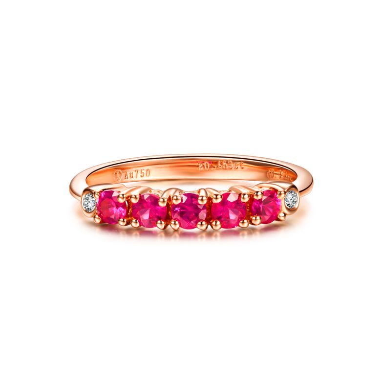 Anello Glamour - Oro Rosa, Diamanti e Riviera Mezzo Giro di Rubini - 4