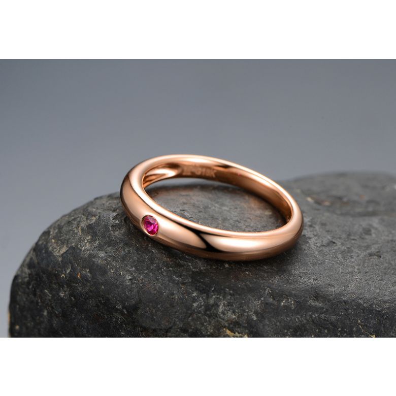 Anello Bombato Wedding First - Oro Rosa & Rubino Solitario - 4