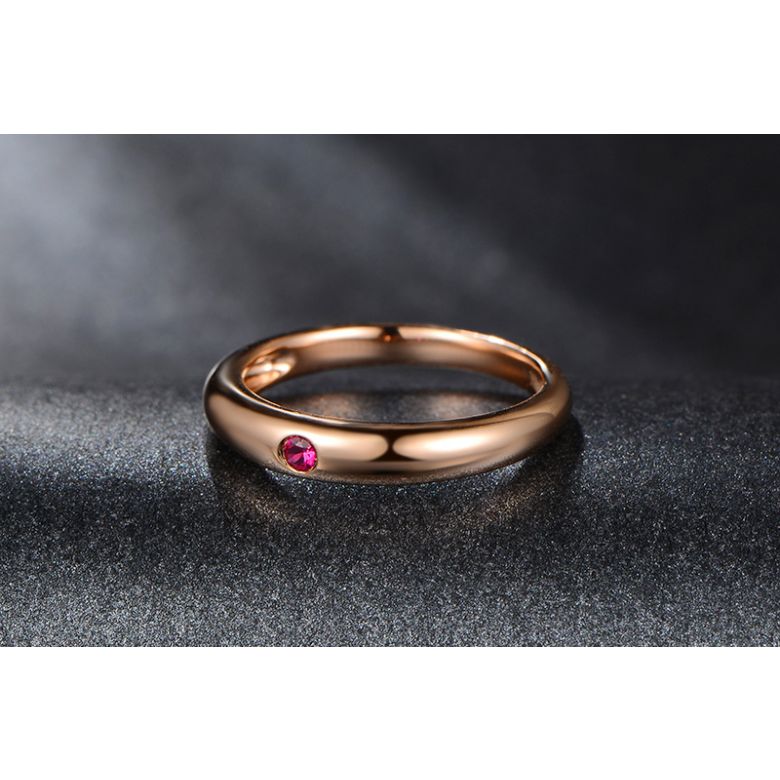 Anello Bombato Wedding First - Oro Rosa & Rubino Solitario - 3