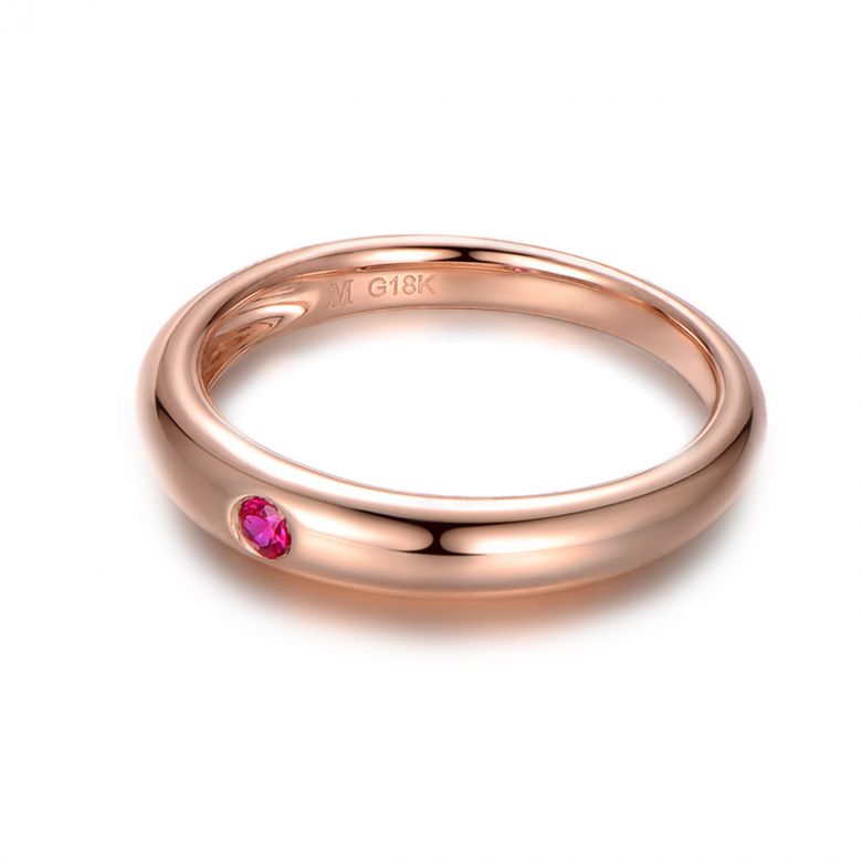 Anello Bombato Wedding First - Oro Rosa & Rubino Solitario - 5