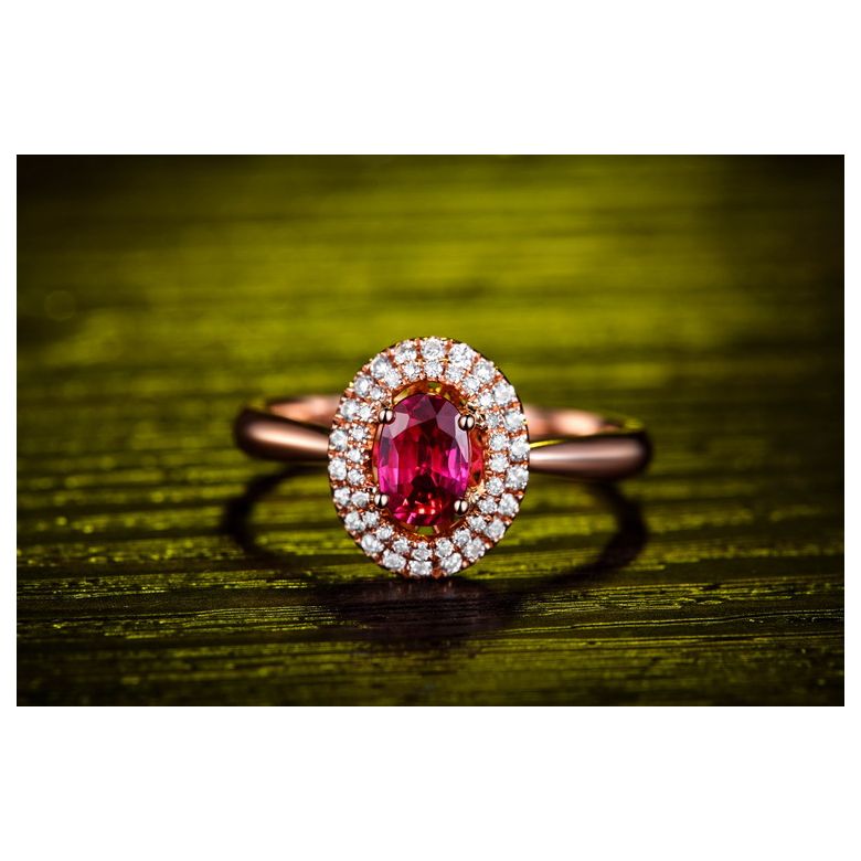 Anello di Fidanzamento Nasride - Oro Rosa, Rubino Ovale & Diamanti - 3