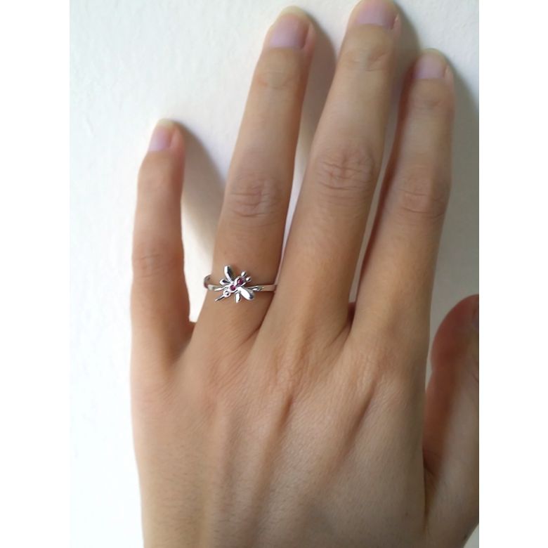 Anello di Fidanzamento Libellula - Oro Bianco & Rubini - 2