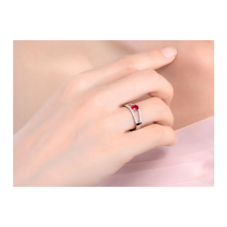 Anello Fioretto - Oro Bianco, Rubino Ovale & Diamanti - 2