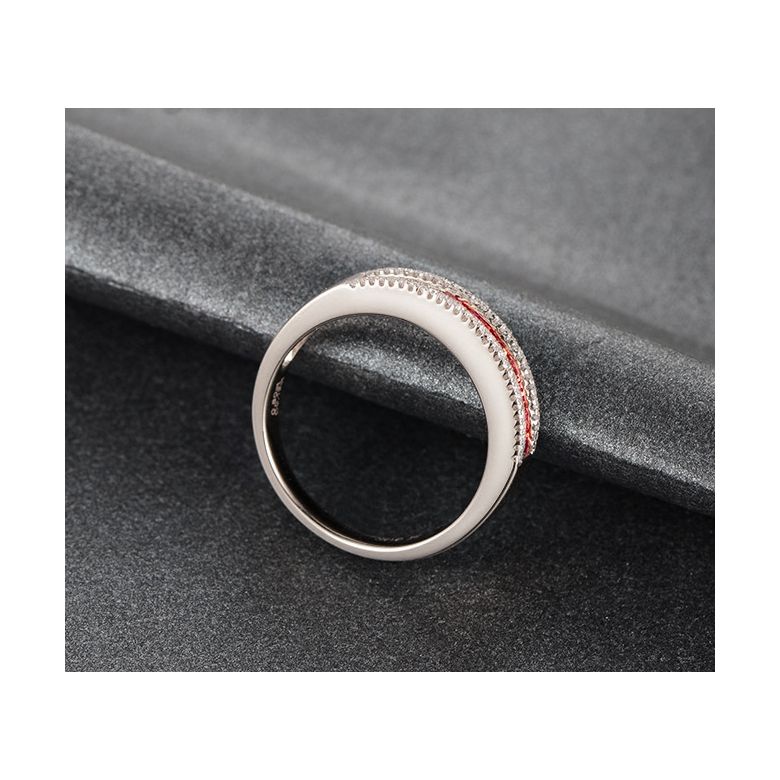 Anello Luce Rossa - Oro Bianco, Riviera di Rubini Princess a Binario e Diamanti - 4