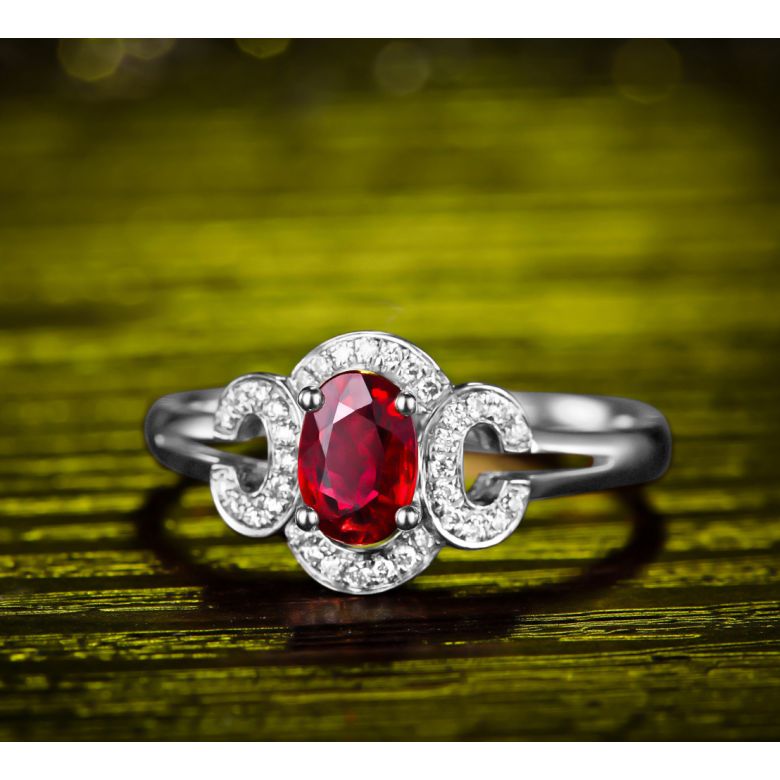 Anello Affection - Oro Bianco, Rubino Ovale & Diamanti - 3
