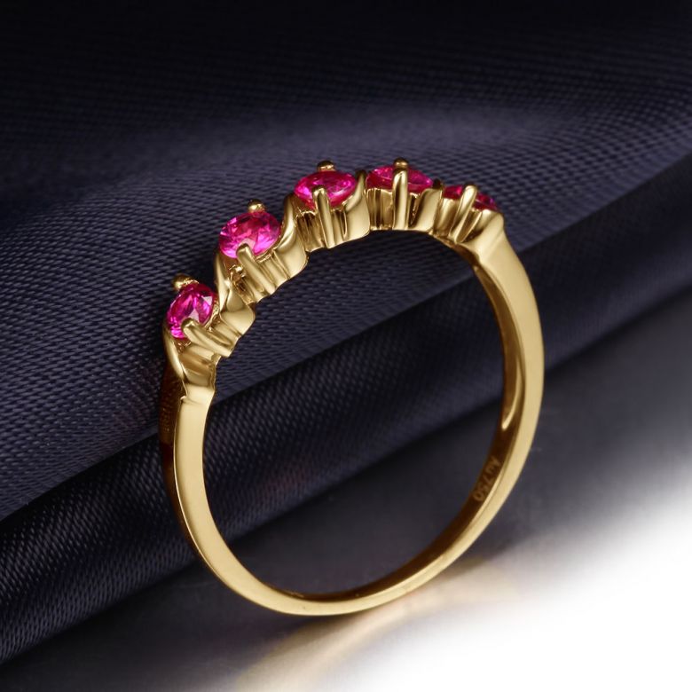 Anello Docile - Oro Giallo e Riviera Mezzo Giro di Rubini - 4
