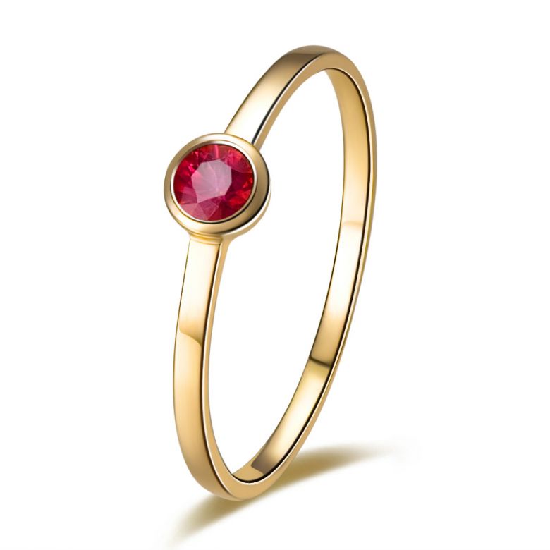 Anello di Fidanzamento - Oro Giallo & Rubino Birmano Solitario - 2