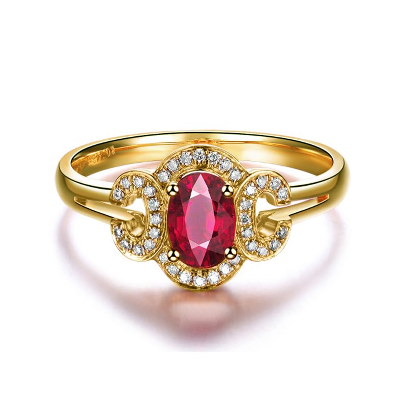 Anello Affection - Oro Giallo, Rubino Ovale & Diamanti - 2
