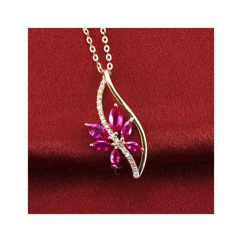 Ciondolo rubino fiore rampicante - Oro rosa 18 carati - 3