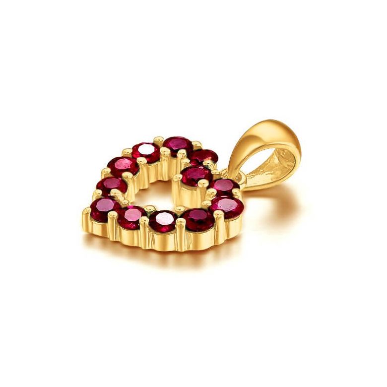 Ciondolo Cuore rosso - Oro giallo e Rubini - 2