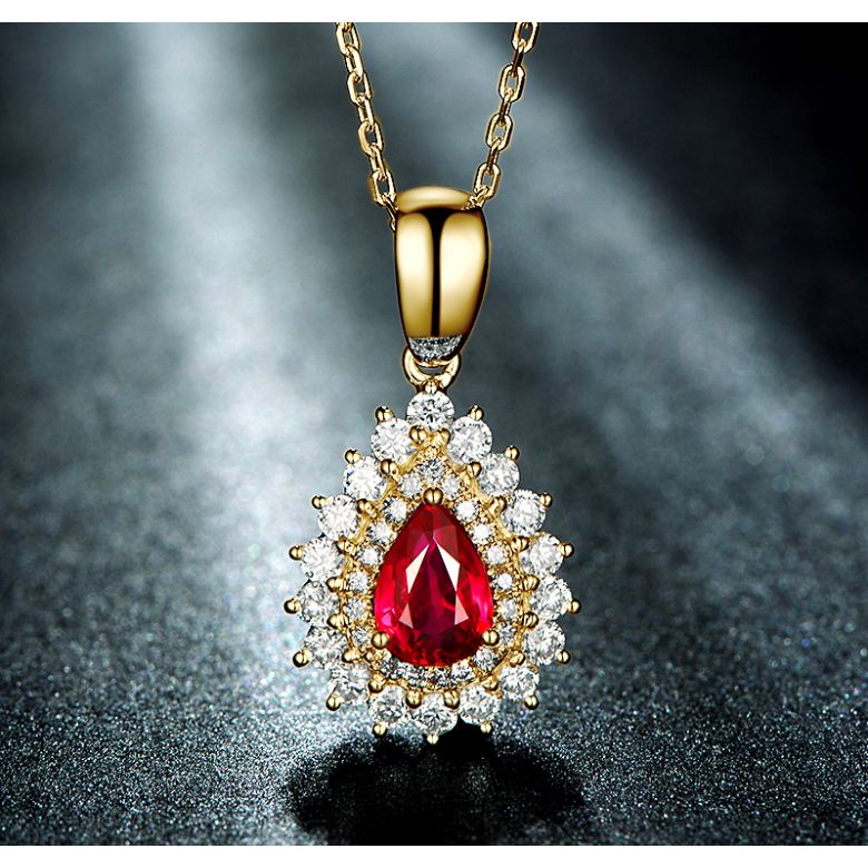 Ciondolo Rubino taglio pera - Diamanti e oro bianco - 6