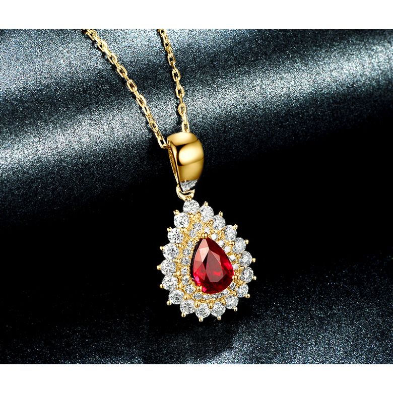 Ciondolo Rubino taglio pera - Diamanti e oro bianco - 4