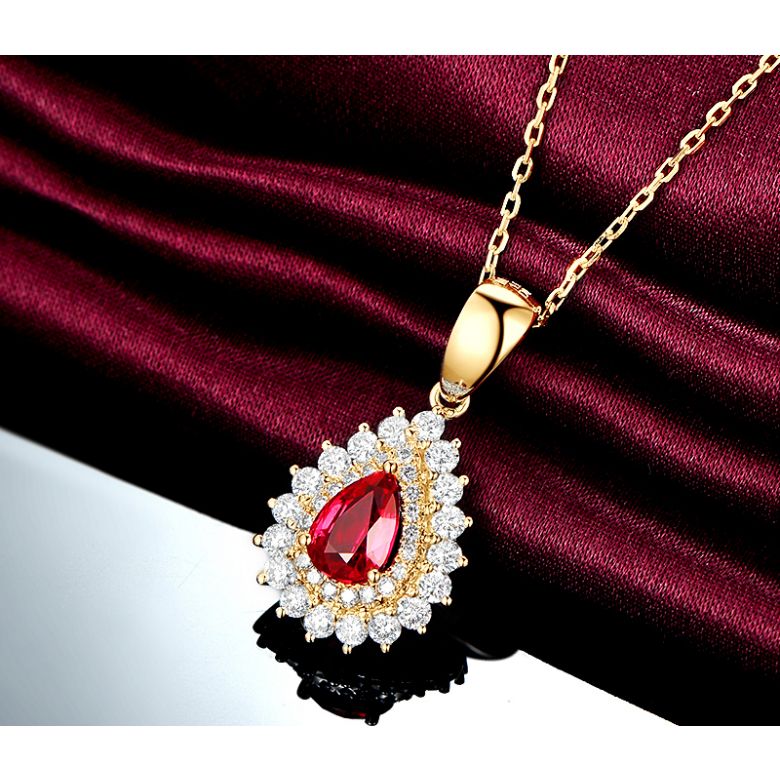Ciondolo Rubino taglio pera - Diamanti e oro bianco - 5
