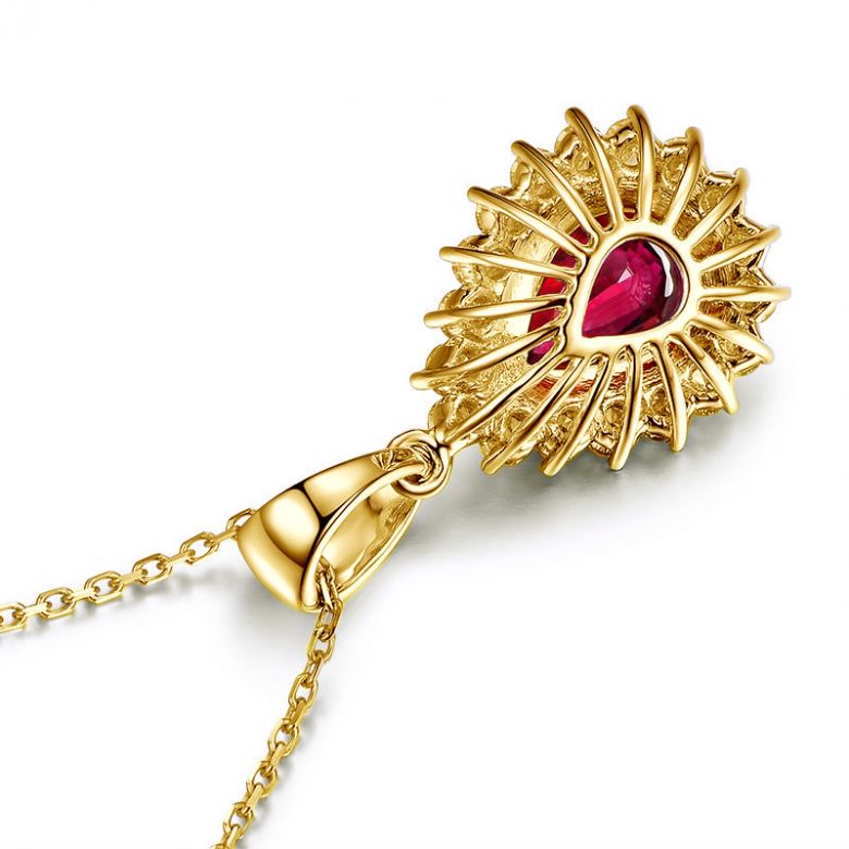 Ciondolo Rubino taglio pera - Diamanti e oro bianco - 8