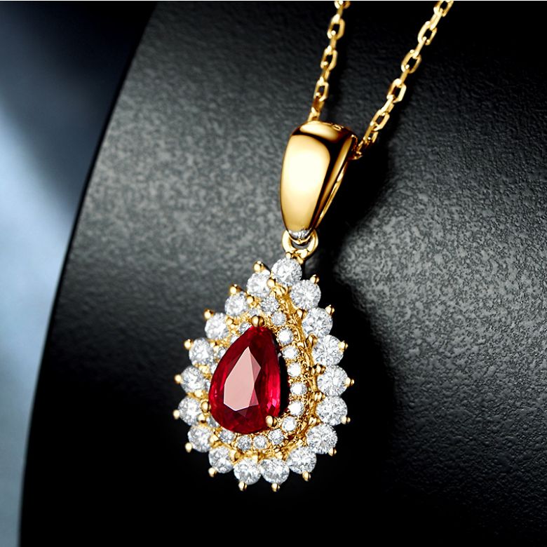 Ciondolo Rubino taglio pera - Diamanti e oro bianco - 7