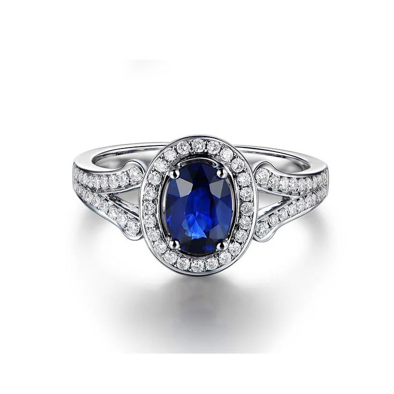 Anello Solitario Composto Dambulla - Oro Bianco, Diamanti & Zaffiro - 2