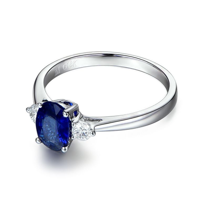 Anello da Donna Cybèle - Oro Bianco, Diamanti & Zaffiro Blu Ovale - 6