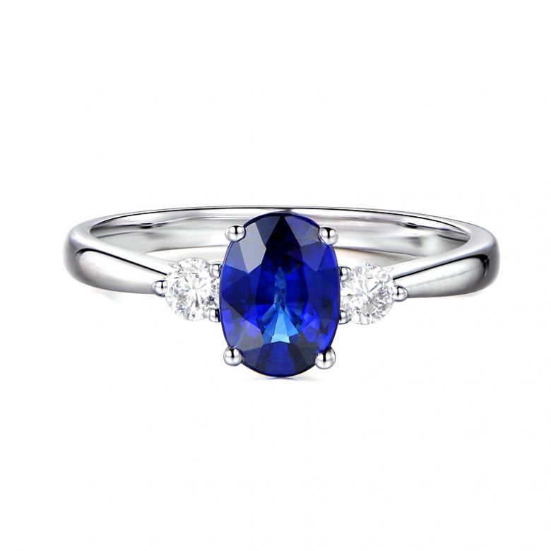 Anello da Donna Cybèle - Oro Bianco, Diamanti & Zaffiro Blu Ovale - 4