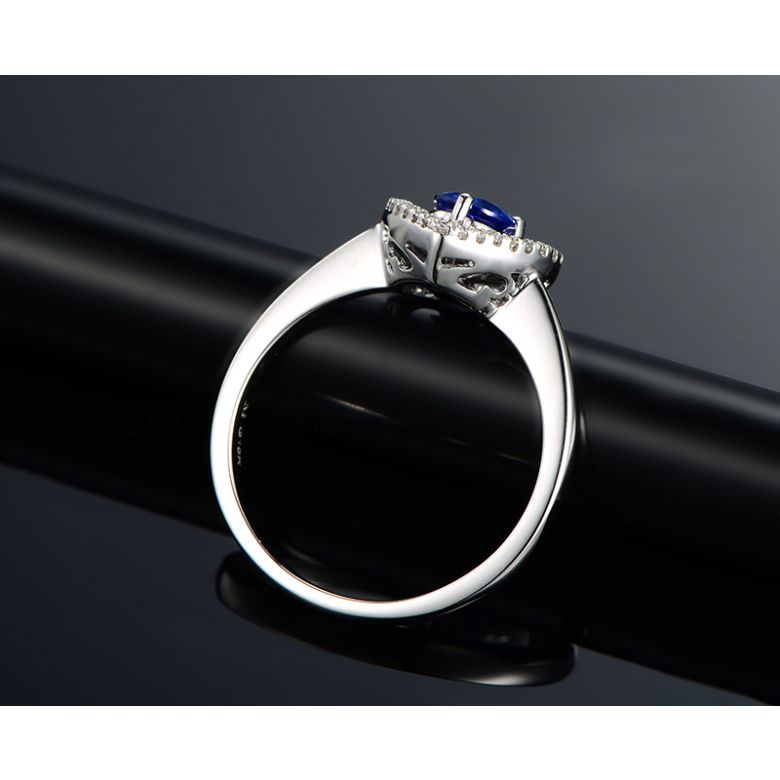 Anello Love Me Tender - Oro Bianco, Diamanti & Zaffiro Blu - 4